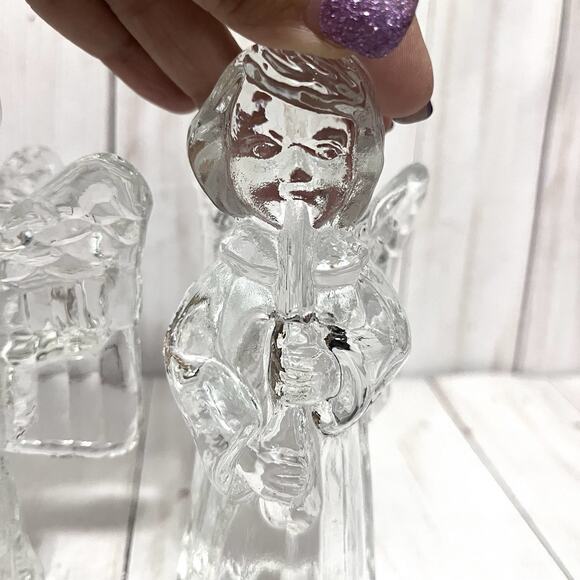 Vintage 5” Singing Choir Angel Candle Holders Crystal Cut Heavy Set of 2 - Picture 6 of 11